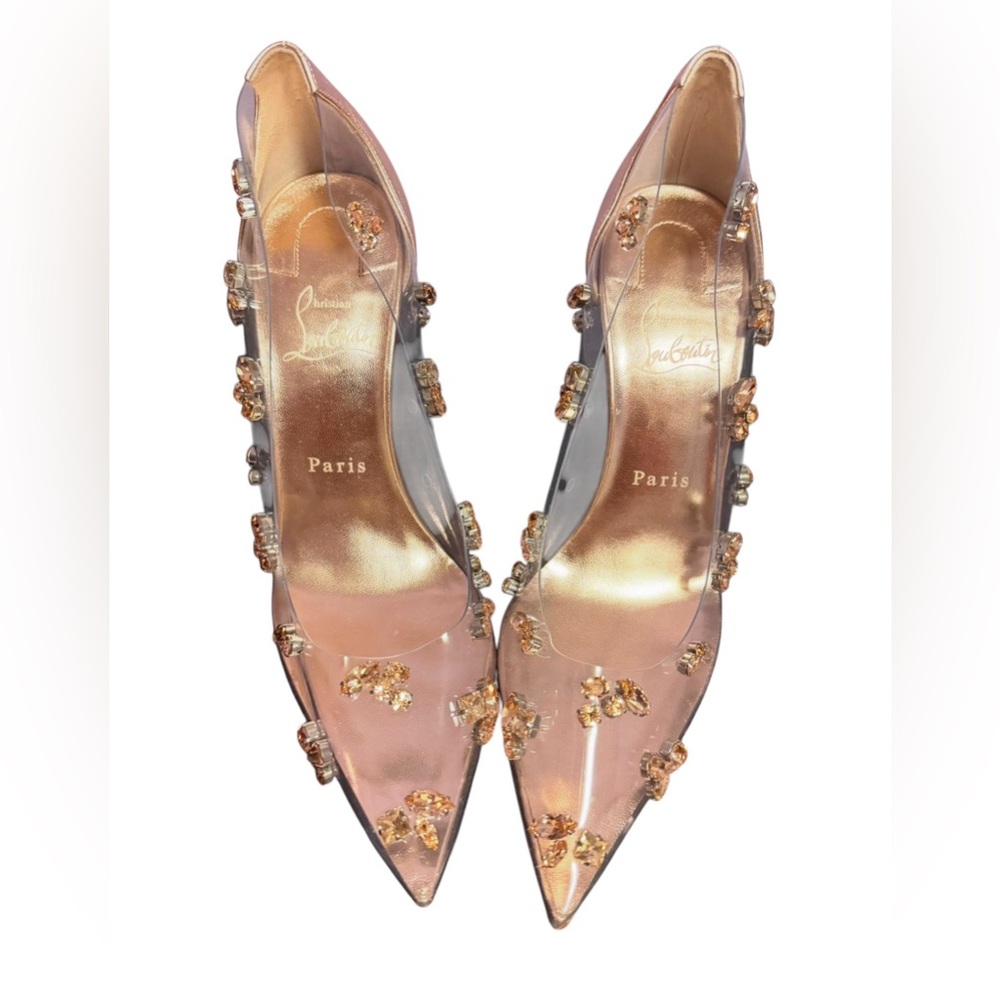 Christian Louboutin Clear Degraqueen Rose Gold Jeweled PVC Pointed-Toe Pumps - Picture 5 of 17